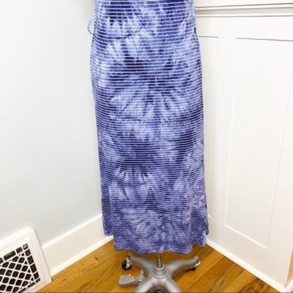 Chico’s Tie Dye Maxi Dress Striped Nautical Blue White Sundress Small - Picture 7 of 11